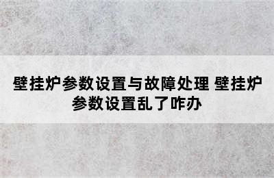 壁挂炉参数设置与故障处理 壁挂炉参数设置乱了咋办